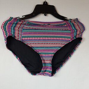 New Directions Womens Dotted Multi Color Swim Suit Bottom High Waisted Sz Large